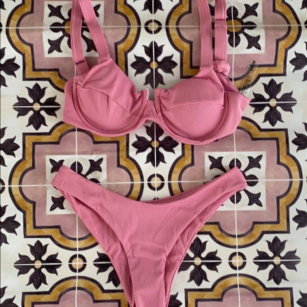 New With Tags! Size Large pink high-waist bikini